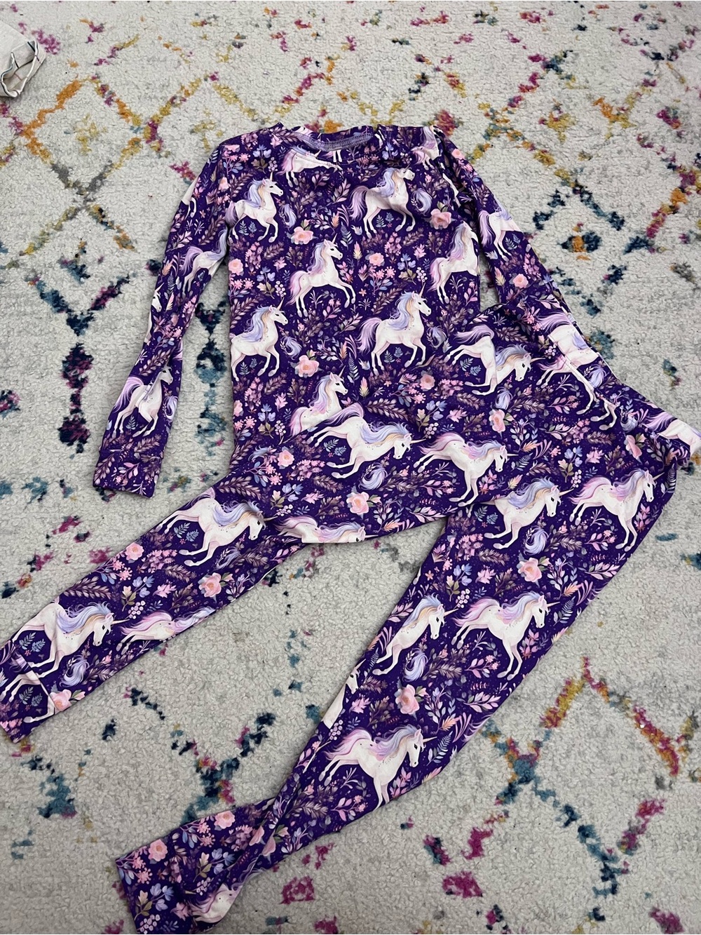 Bamboo Purple Unicorn Print Kids Pajama Set - Long Sleeve Top & Pants